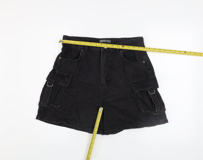 Primark Women’s Black High Rise Cargo Denim Shorts Size 12