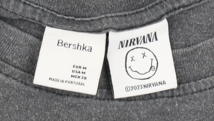 Bershka Women's Black Nirvana Graphic Band T-Shirt Size 12