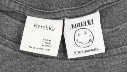 Bershka Women's Black Nirvana Graphic Band T-Shirt Size 12