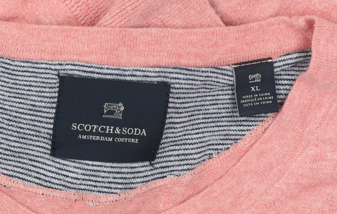 Scotch & Soda Men’s Pink Cotton Crew Neck Jumper XL Regular Fit