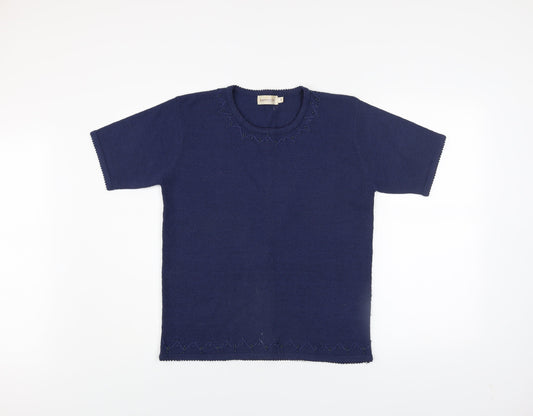 Bonmarché Women's Blue Short Sleeve Knit Beaded T-Shirt Size S