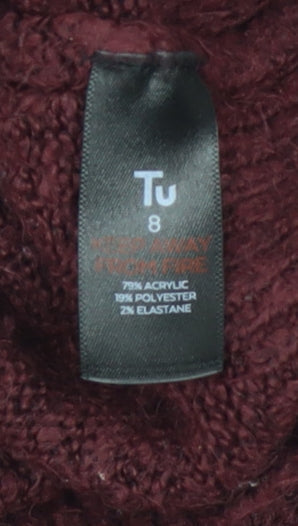 Tu Women’s Red Studded Mock Neck Chunky Knit Jumper Size 8