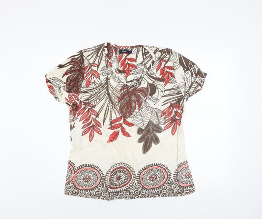 Dash Womens Multicoloured Floral Cotton V-Neck T-Shirt Size 16