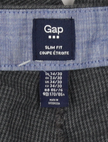 Gap Men's Grey Slim Fit Cotton Chino Trousers 34/30