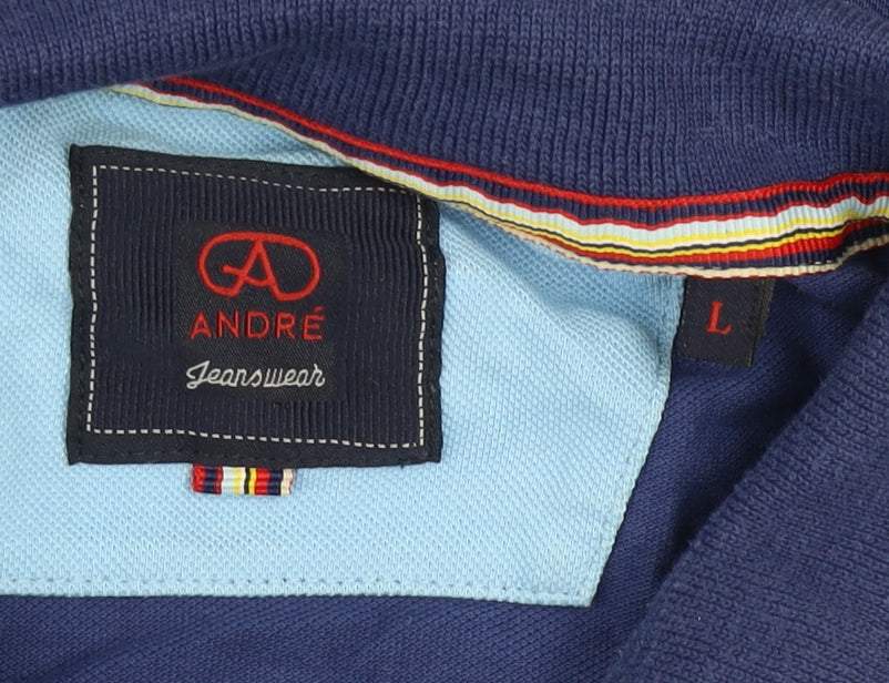André Jeanswear Men's Blue Cotton Polo Shirt L