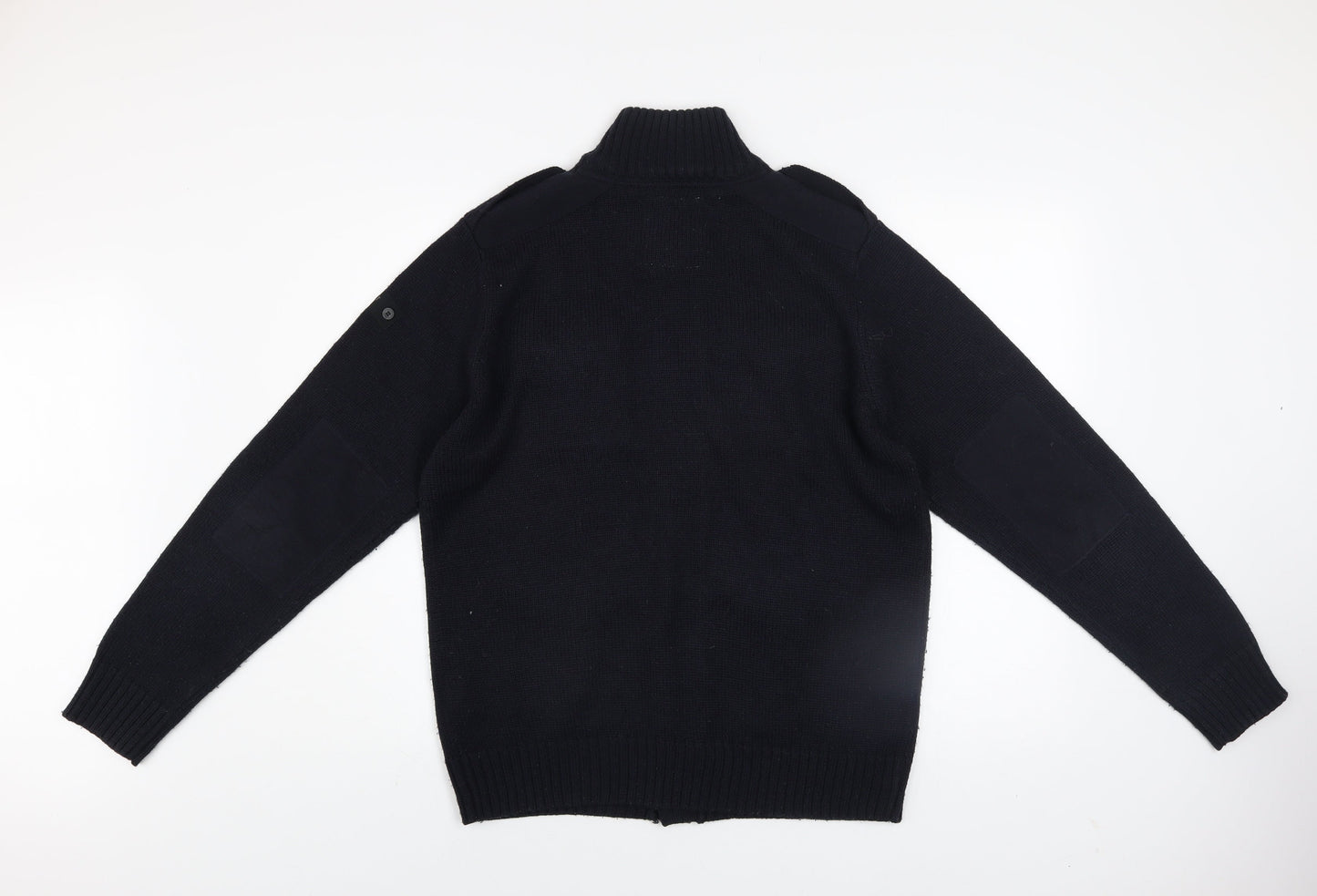 Dissident Men’s Black L Cardigan Jumper High Neck Chunky Knit Wool Blend