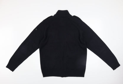 Dissident Men’s Black L Cardigan Jumper High Neck Chunky Knit Wool Blend