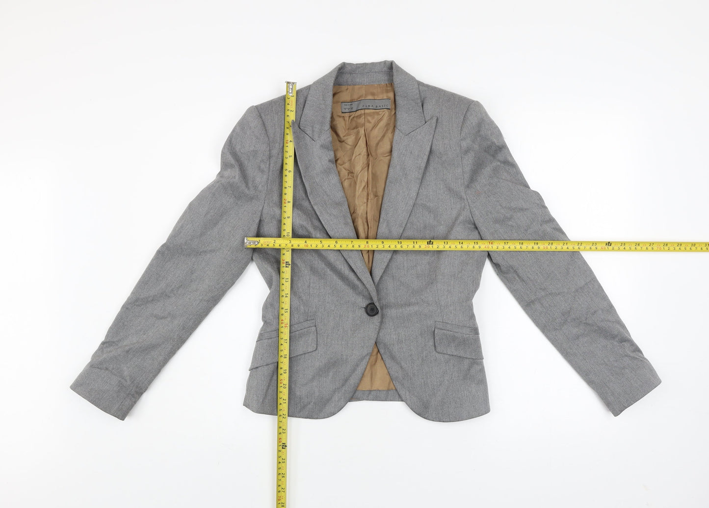 Zara Women Grey Fitted Blazer Size 10 Single-Breasted Work Jacket