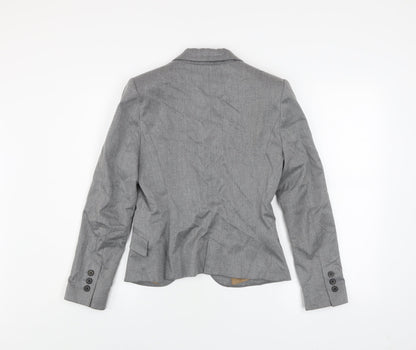 Zara Women Grey Fitted Blazer Size 10 Single-Breasted Work Jacket