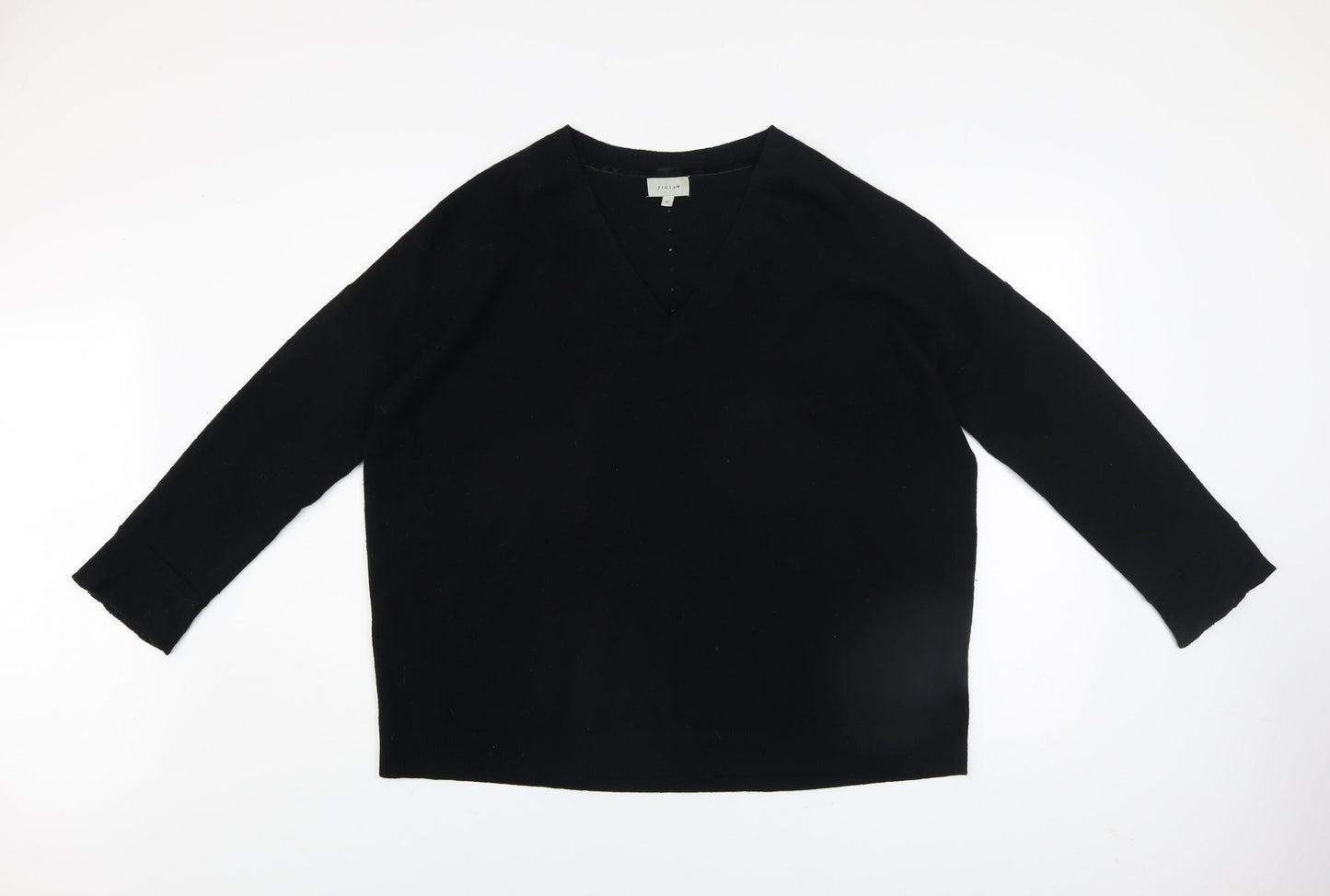 Jigsaw Women's Black 100% Wool V-Neck Jumper Size M