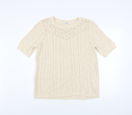 Damart Women Beige Cotton Short Sleeve Open-Knit Pullover Jumper L