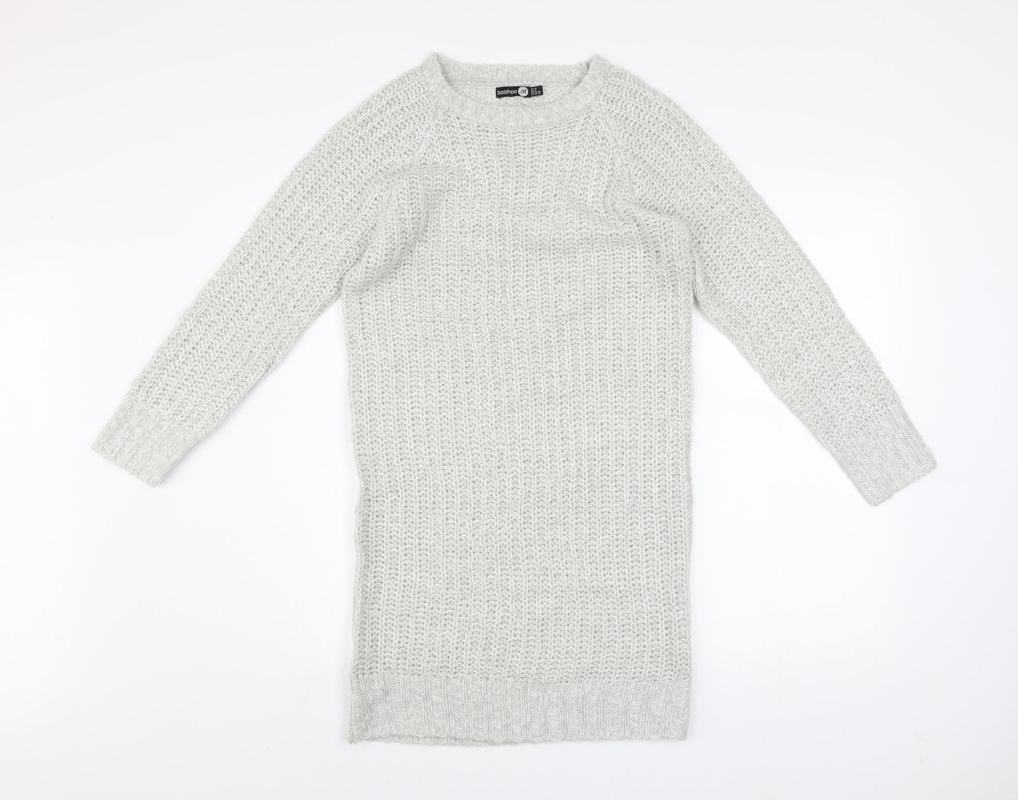 Boohoo Women's Grey Knit Jumper Dress Size 10 Long Sleeve