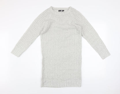 Boohoo Women's Grey Knit Jumper Dress Size 10 Long Sleeve