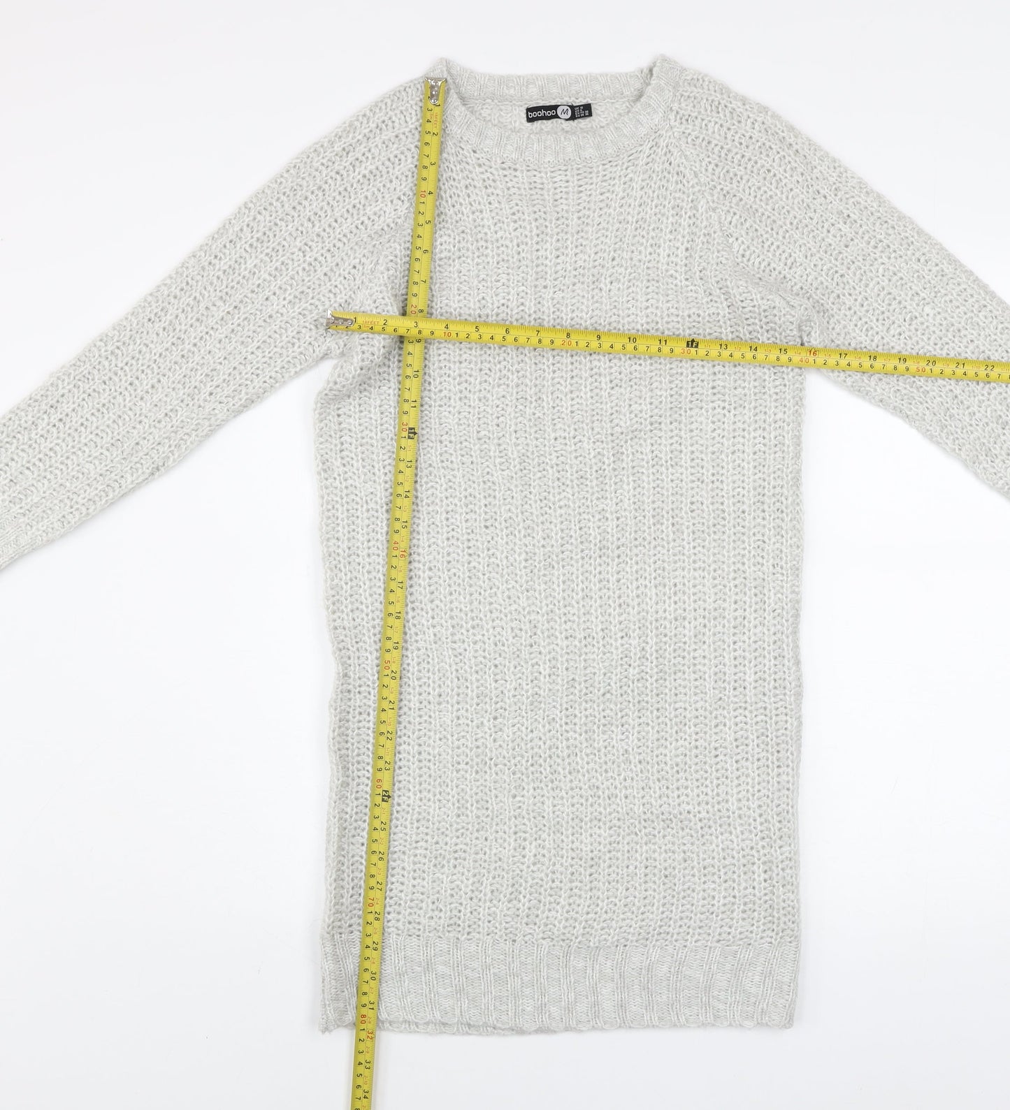 Boohoo Women's Grey Knit Jumper Dress Size 10 Long Sleeve