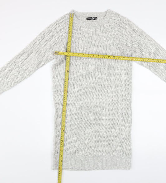 Boohoo Women's Grey Knit Jumper Dress Size 10 Long Sleeve