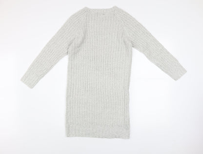 Boohoo Women's Grey Knit Jumper Dress Size 10 Long Sleeve
