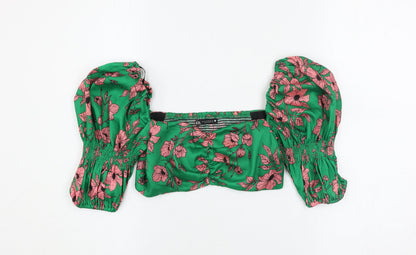 Womens UK Size XS Zara Green Cropped Blouse