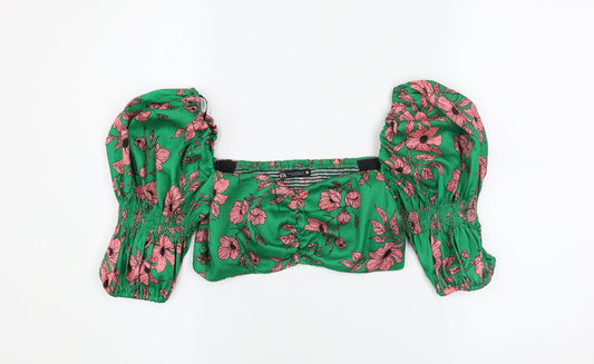Womens UK Size XS Zara Green Cropped Blouse