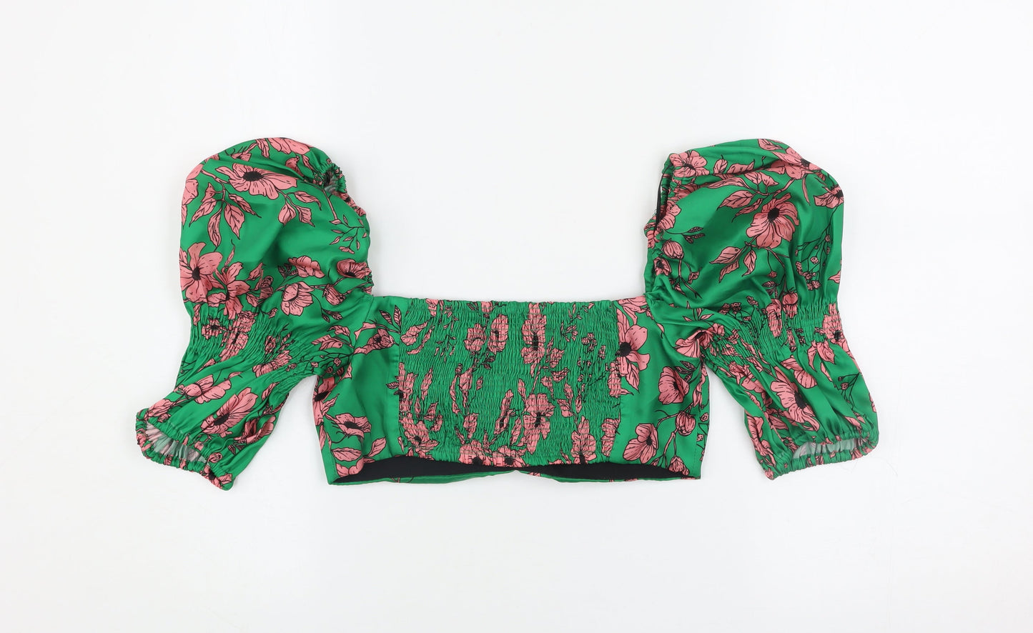 Womens UK Size XS Zara Green Cropped Blouse