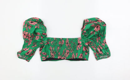Womens UK Size XS Zara Green Cropped Blouse