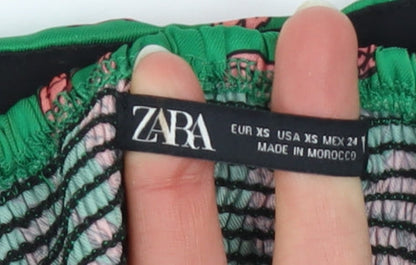 Womens UK Size XS Zara Green Cropped Blouse