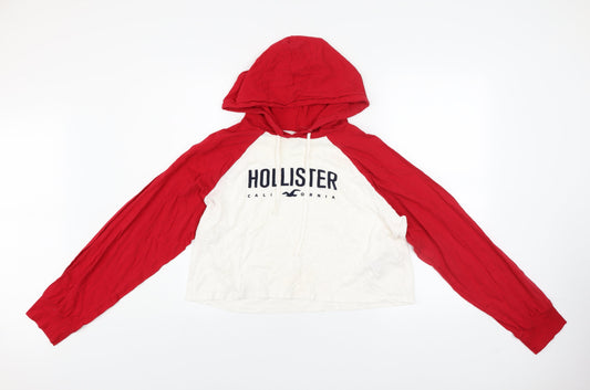 Hollister Women Red & White Long Sleeve Pullover Hoodie Size S