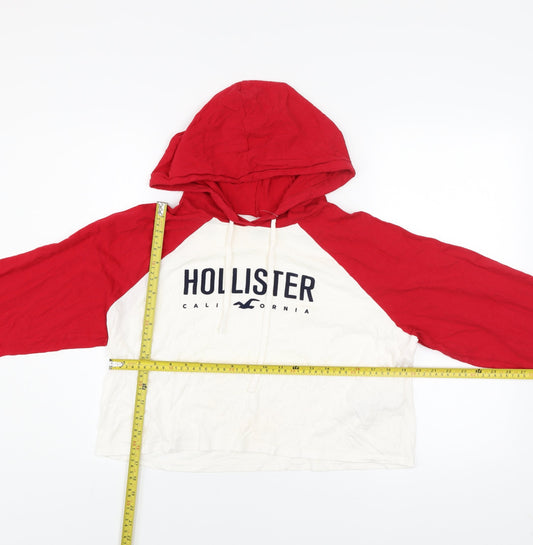 Hollister Women Red & White Long Sleeve Pullover Hoodie Size S