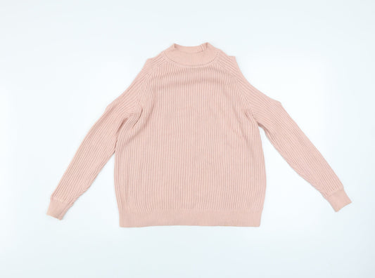 H&M Divided Women’s Pink Cold Shoulder Knit Jumper Size 8