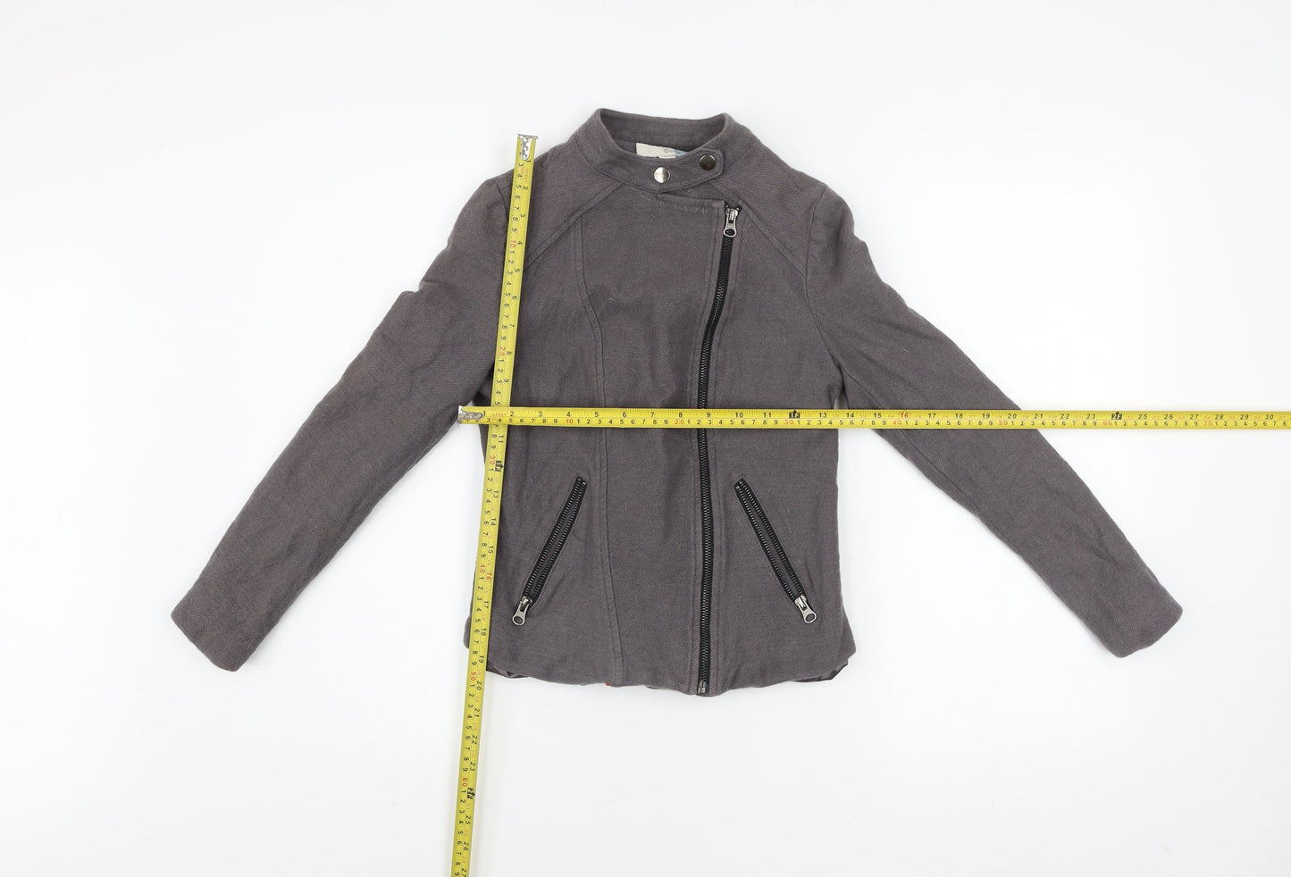 Boden Women’s Grey Cotton Wool Biker Jacket Size 8 Regular