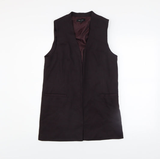 New Look Women Brown Long Waistcoat Size 8 Lined Open Front