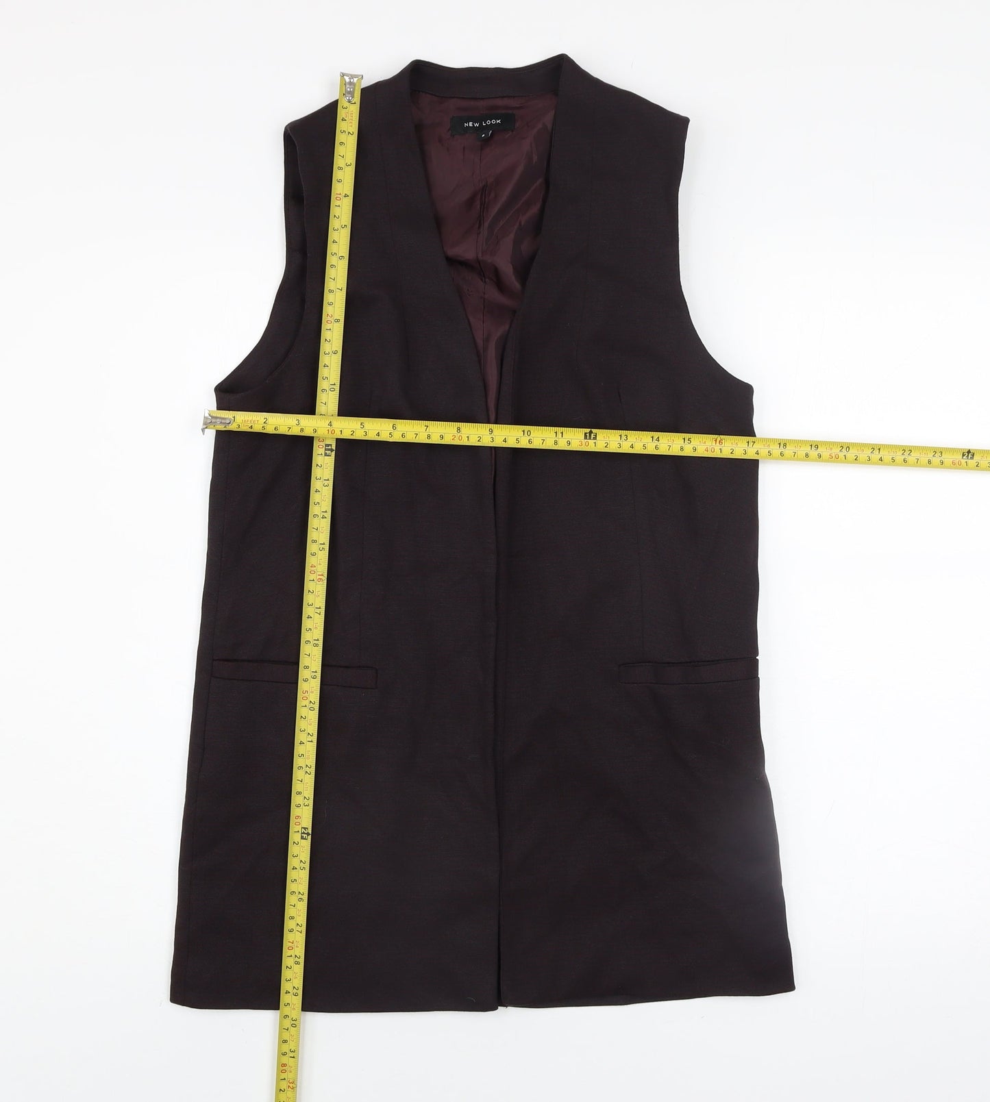 New Look Women Brown Long Waistcoat Size 8 Lined Open Front