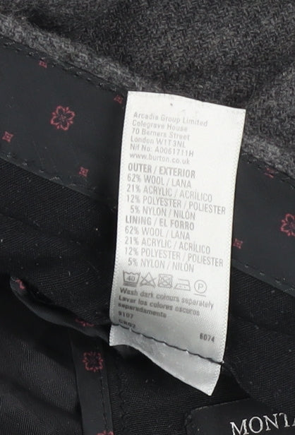 Montague Burton Men’s Grey Wool-Blend Formal Trousers 32W Short