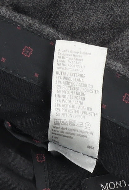 Montague Burton Men’s Grey Wool-Blend Formal Trousers 32W Short