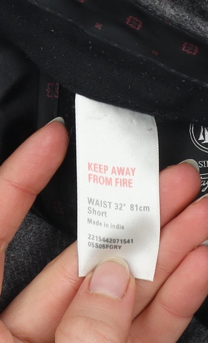 Montague Burton Men’s Grey Wool-Blend Formal Trousers 32W Short