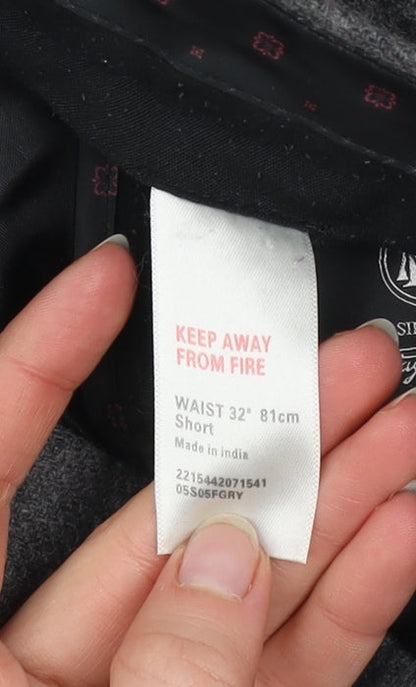 Montague Burton Men’s Grey Wool-Blend Formal Trousers 32W Short