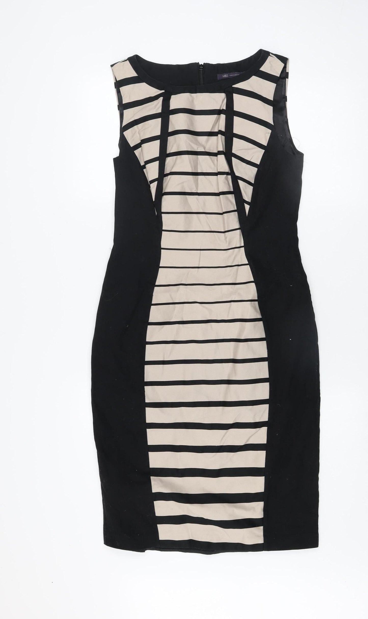 Marks and Spencer Women’s Black Beige Striped Bodycon Dress UK 10