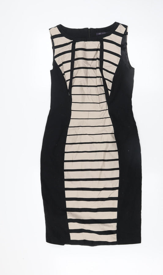 Marks and Spencer Women’s Black Beige Striped Bodycon Dress UK 10