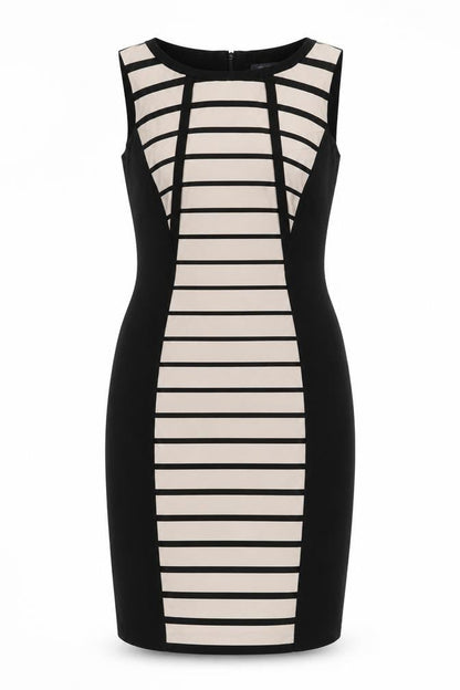Marks and Spencer Women’s Black Beige Striped Bodycon Dress UK 10