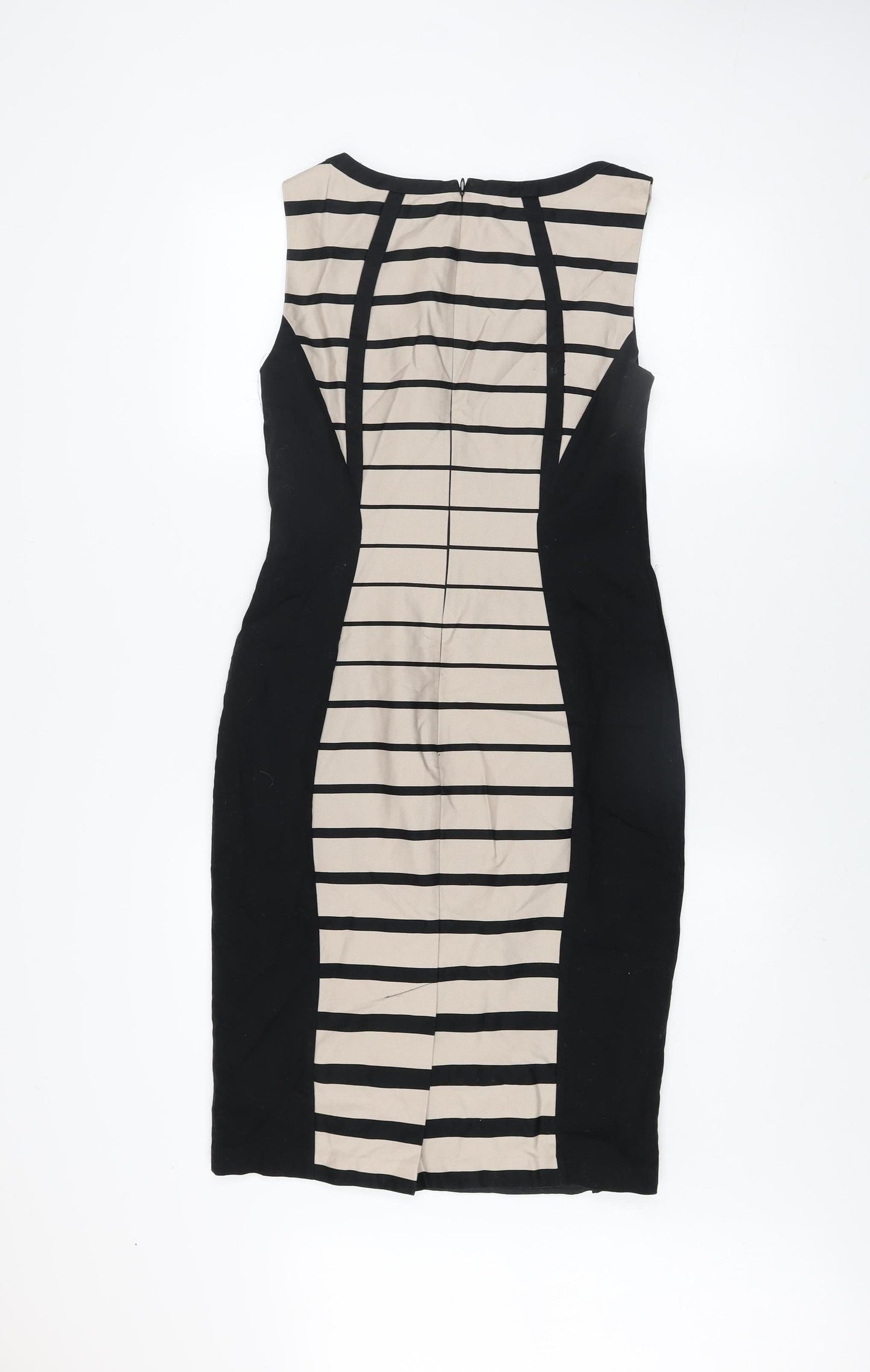 Marks and Spencer Women’s Black Beige Striped Bodycon Dress UK 10