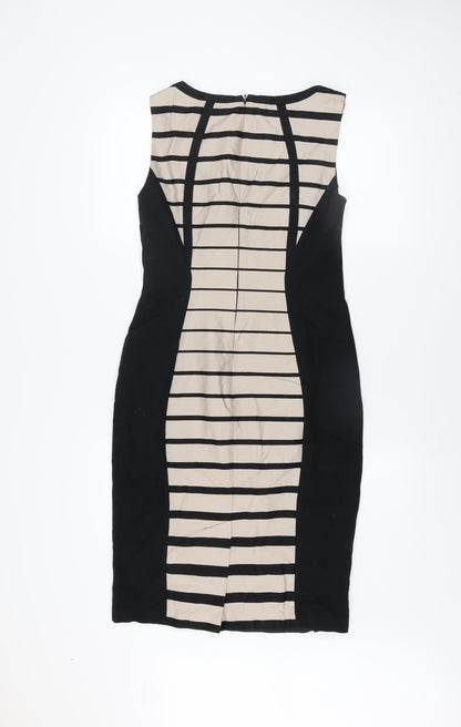 Marks and Spencer Women’s Black Beige Striped Bodycon Dress UK 10