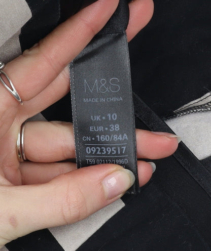 Marks and Spencer Women’s Black Beige Striped Bodycon Dress UK 10