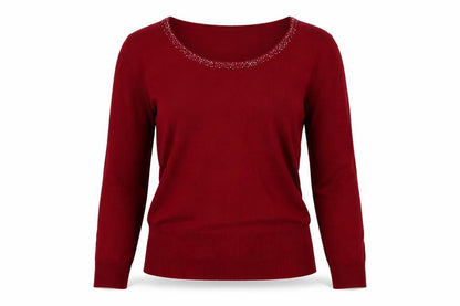 John Lewis Women Red Beaded Long Sleeve Pullover Sweater Size M