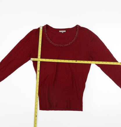 John Lewis Women Red Beaded Long Sleeve Pullover Sweater Size M