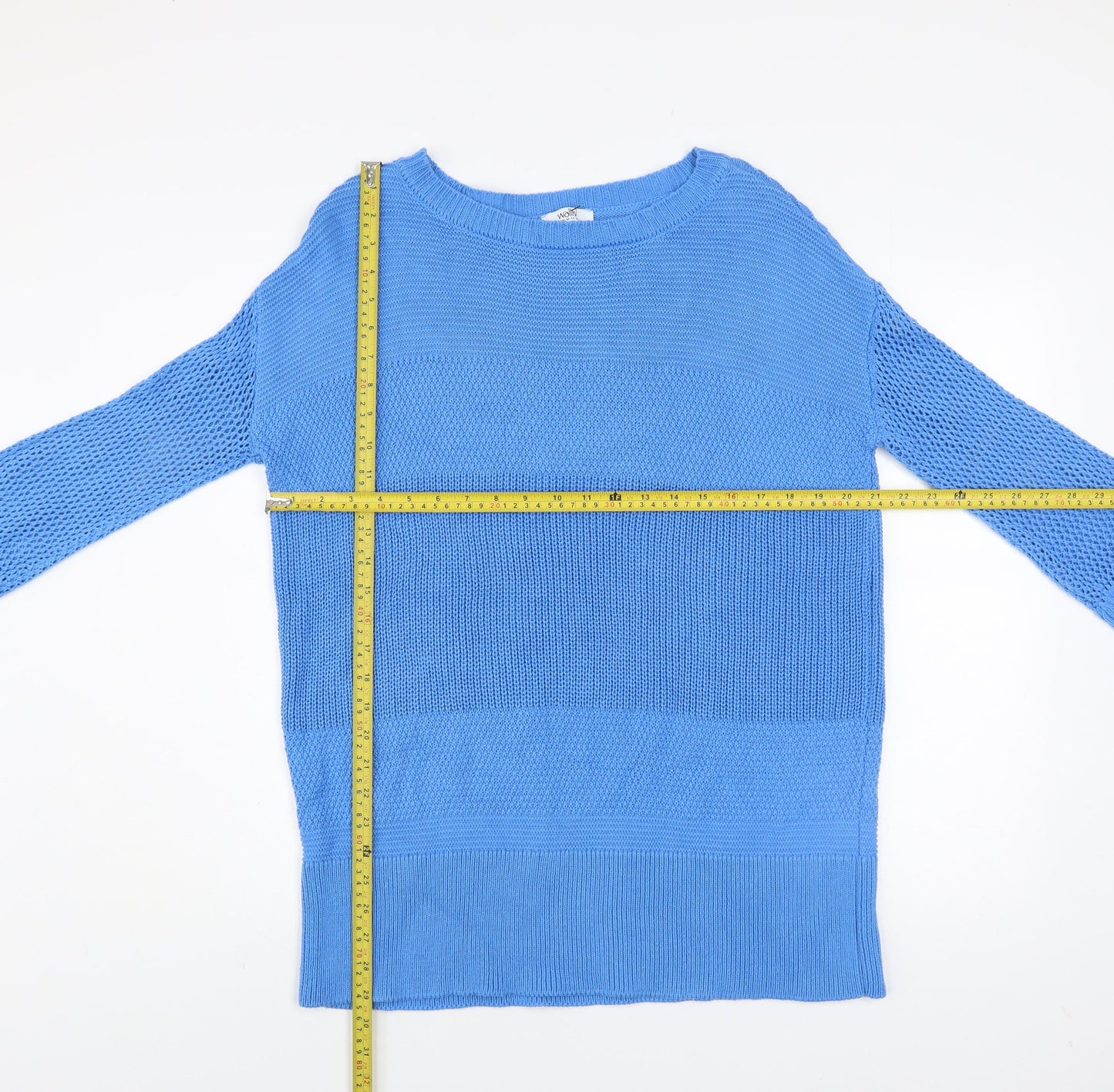 Wallis Womens Blue Knit Crew Neck 3/4 Sleeve Pullover Jumper M