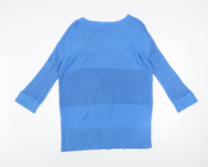 Wallis Womens Blue Knit Crew Neck 3/4 Sleeve Pullover Jumper M