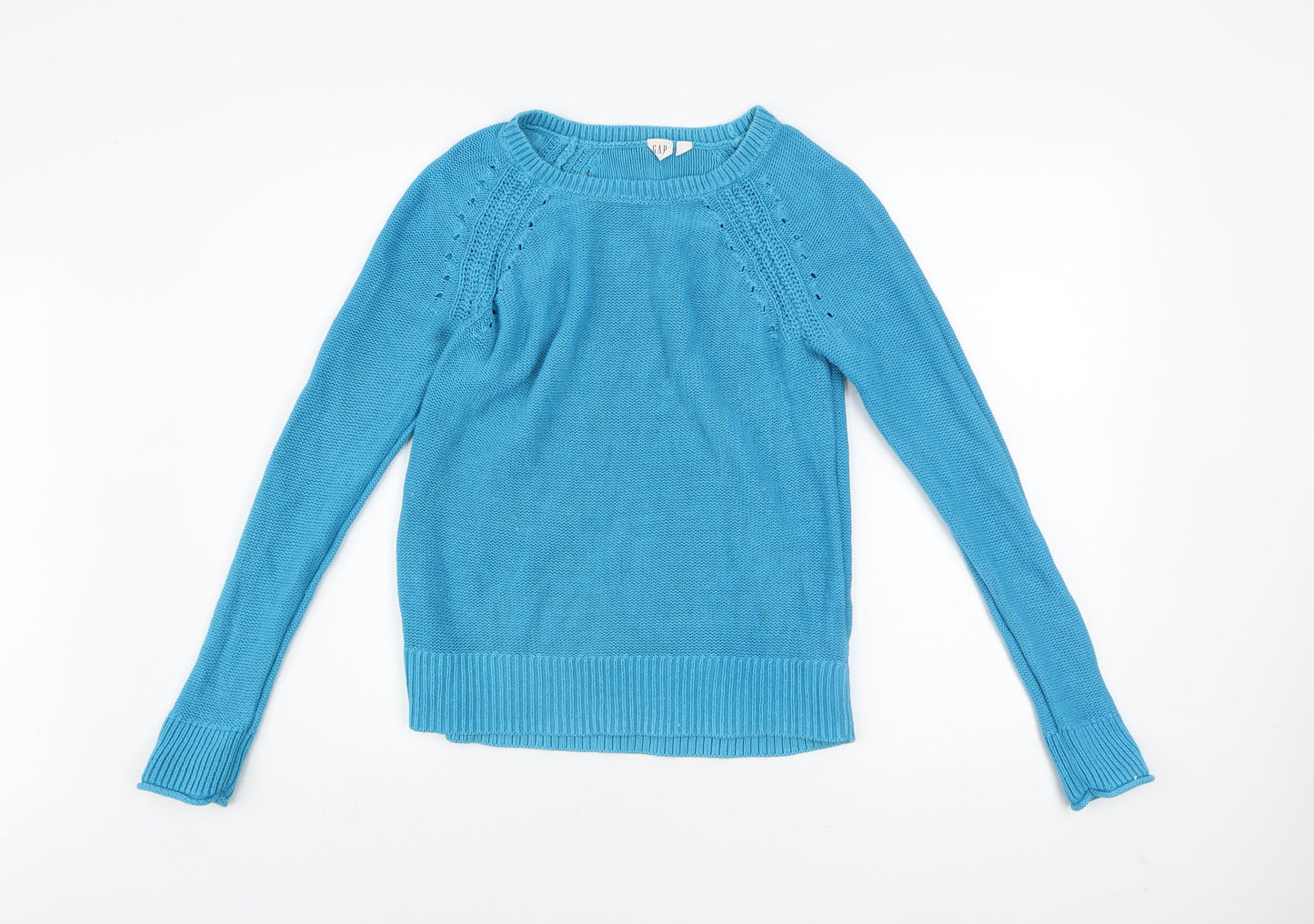 GAP Women Blue Cotton Crew Neck Long Sleeve Pullover Jumper Size S