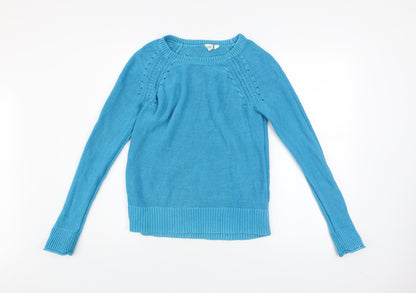 GAP Women Blue Cotton Crew Neck Long Sleeve Pullover Jumper Size S