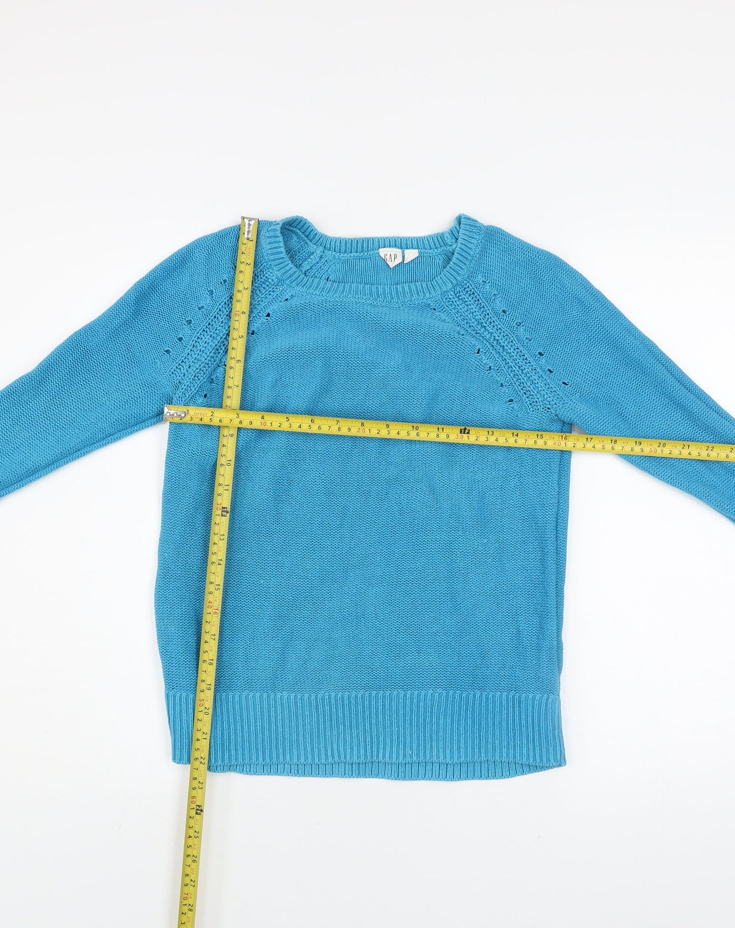 GAP Women Blue Cotton Crew Neck Long Sleeve Pullover Jumper Size S