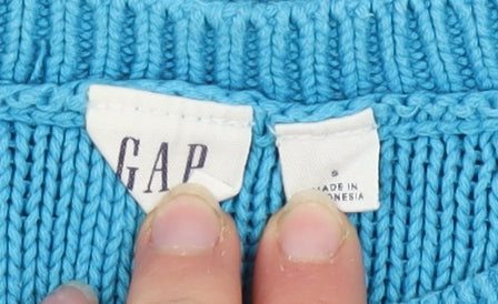 GAP Women Blue Cotton Crew Neck Long Sleeve Pullover Jumper Size S