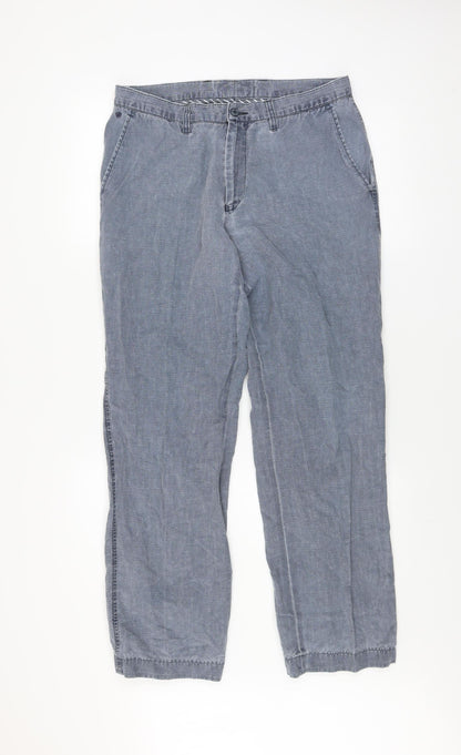 Melka Men's Grey Cotton Linen Chino Trousers 42R Classic Fit